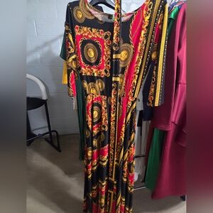 Elegant Black and Red Patterned Dress